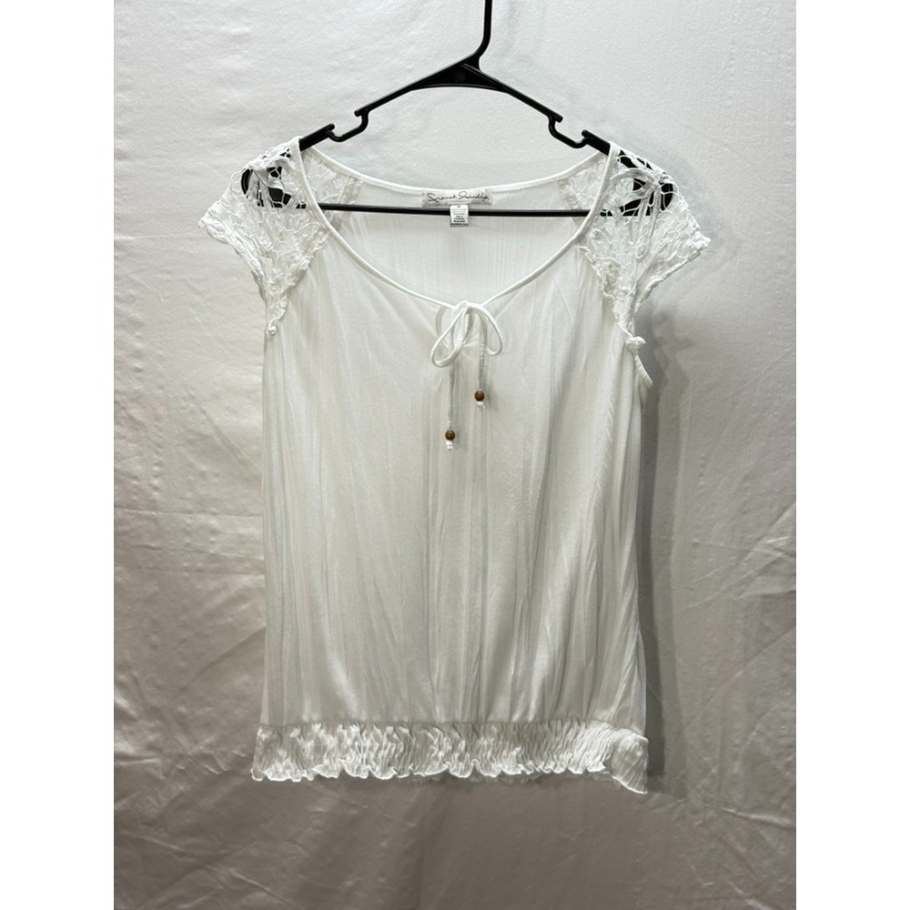French Laundry White Boho Peasant Blouse Crochet Lace Top Women M
